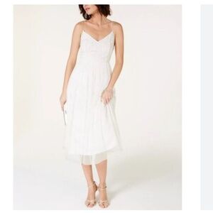 NEW Adrianna Papell White Beaded Strap Midi Dress Size 6 Tulle